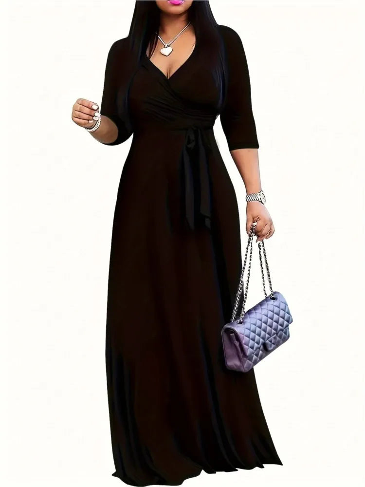 Casual Sexy Deep V Neck Lace-Up Loose Dresses Robe Femme