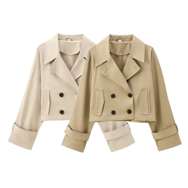 Cropped Trench Women's Autumn Coat Khaki