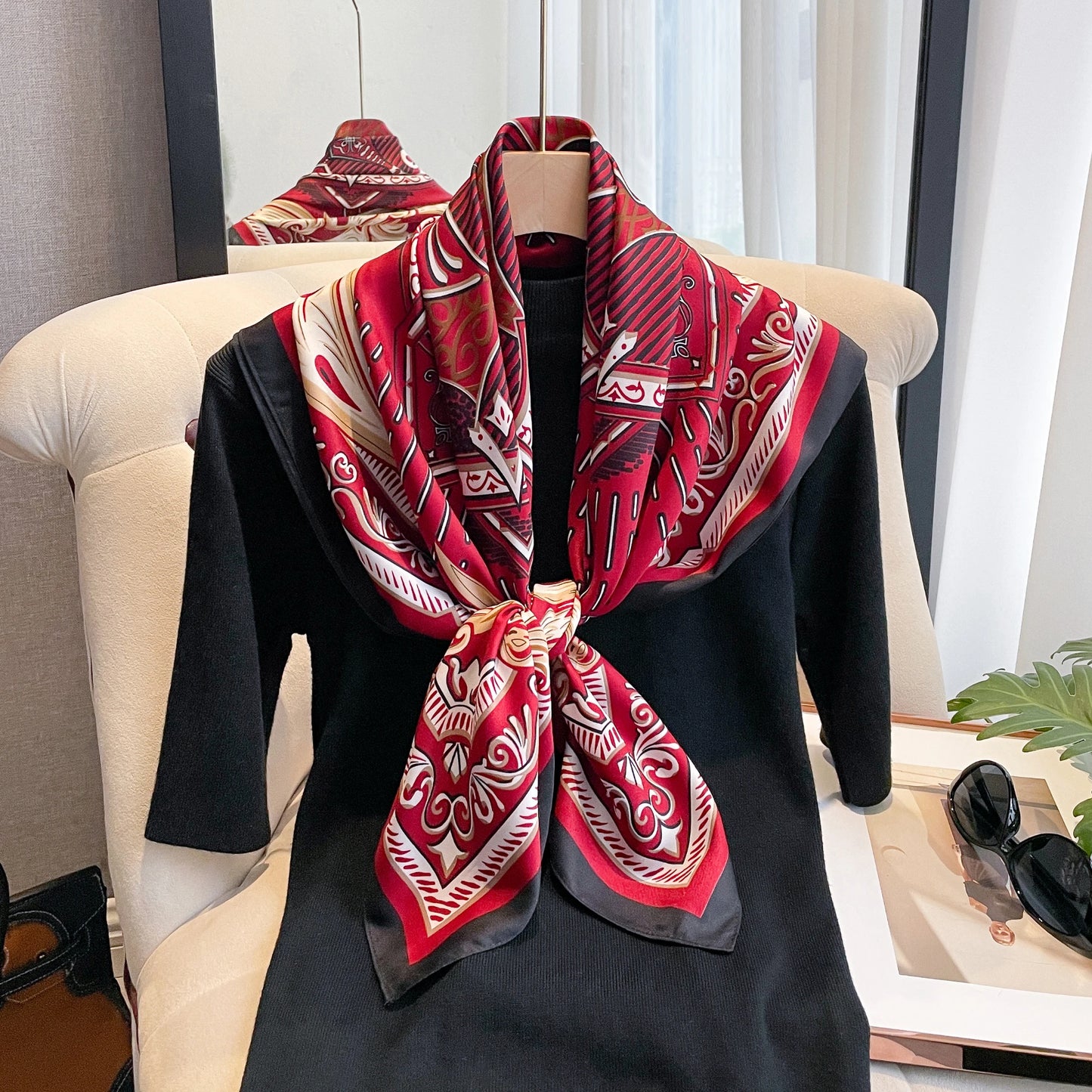 Silk Scarves Women Print Twill Square Head Shawl Bandanna