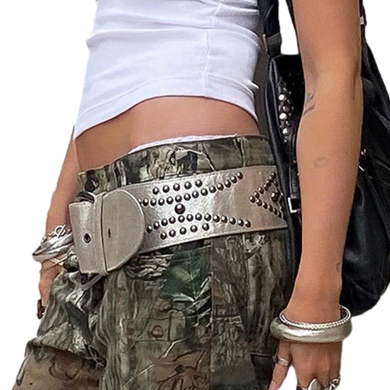 Cowboy Belt for Women Fashion Rivet Belt Wide Belt Gothic