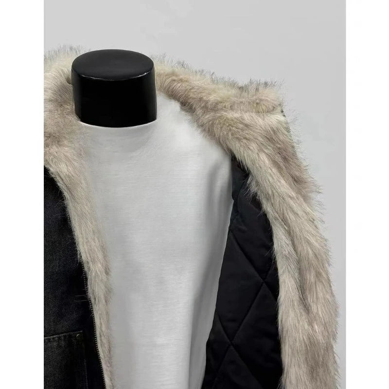 Mens Jacket Harajuku Hooded Denim Cotton
