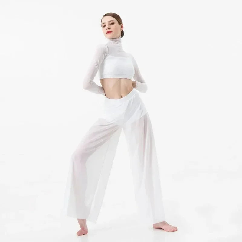 Dance Performance Set for Women, Elegant Classical Modern Dance Practice Top, Pants Set
