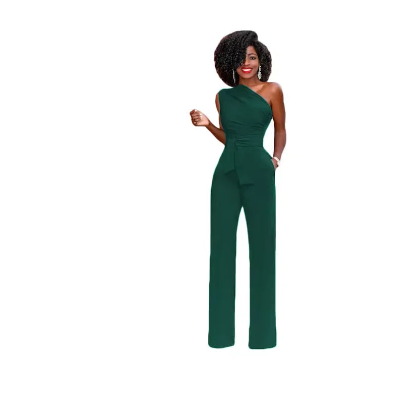 Women Off Shoulder Casual Jumpsuits Wide Leg Pants