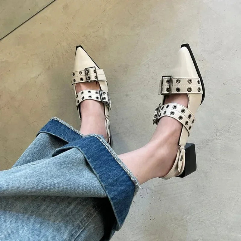 women's sandals  Ballet flats  Pointed rivet single shoe Platform