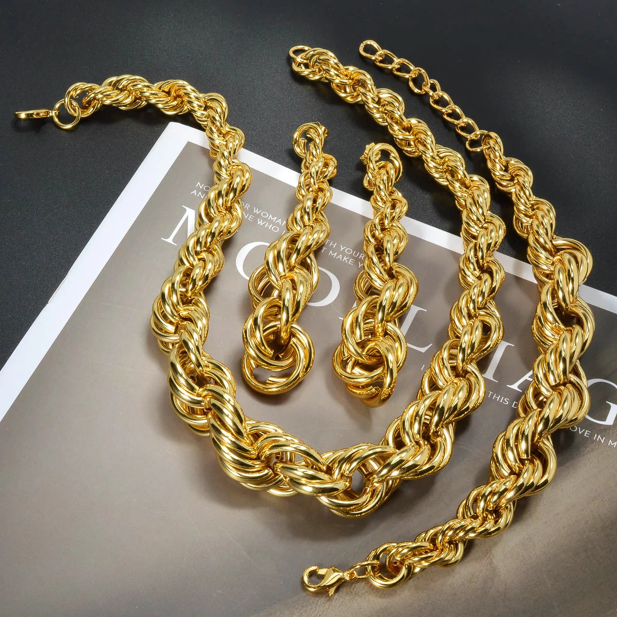 3pcs Men's Women's Jewelry Set Fried Dough Twists Necklace Bracelet Earrings