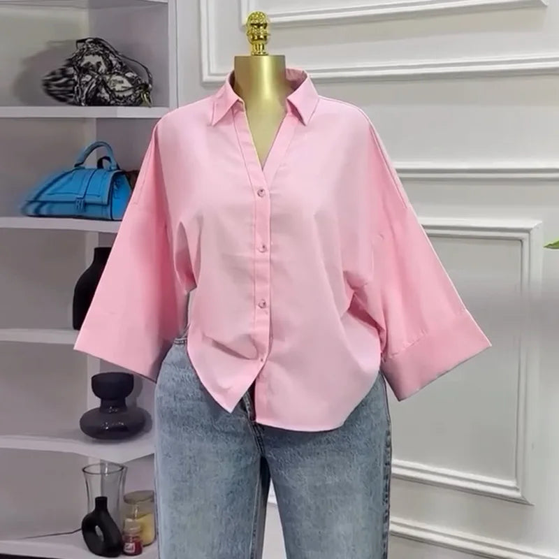 Blouses Shirt Turn Down Collar Full Sleeve