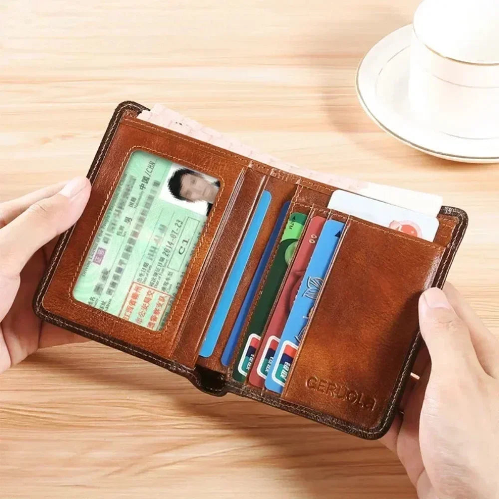 Genuine Leather Trifold Business Short Purse Wallet
