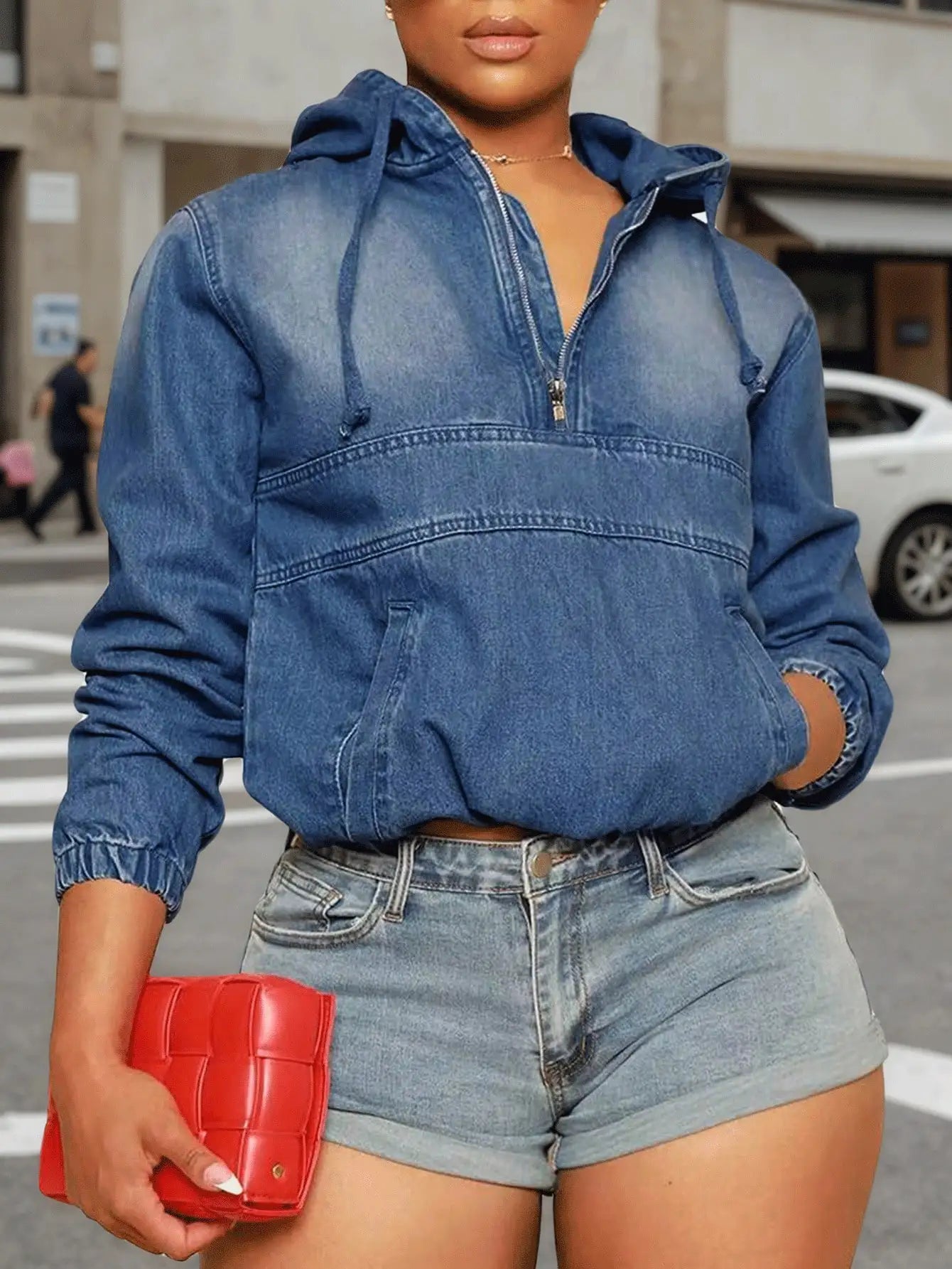 Women's Hooded Denim Sweatshirt - Casual, Stylish & Versatile Hoodie for Women