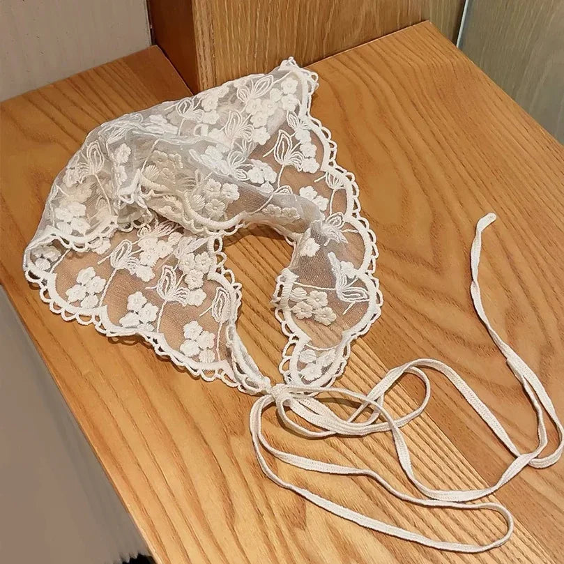White Woven Floral Lace Hair Scarf Wraps