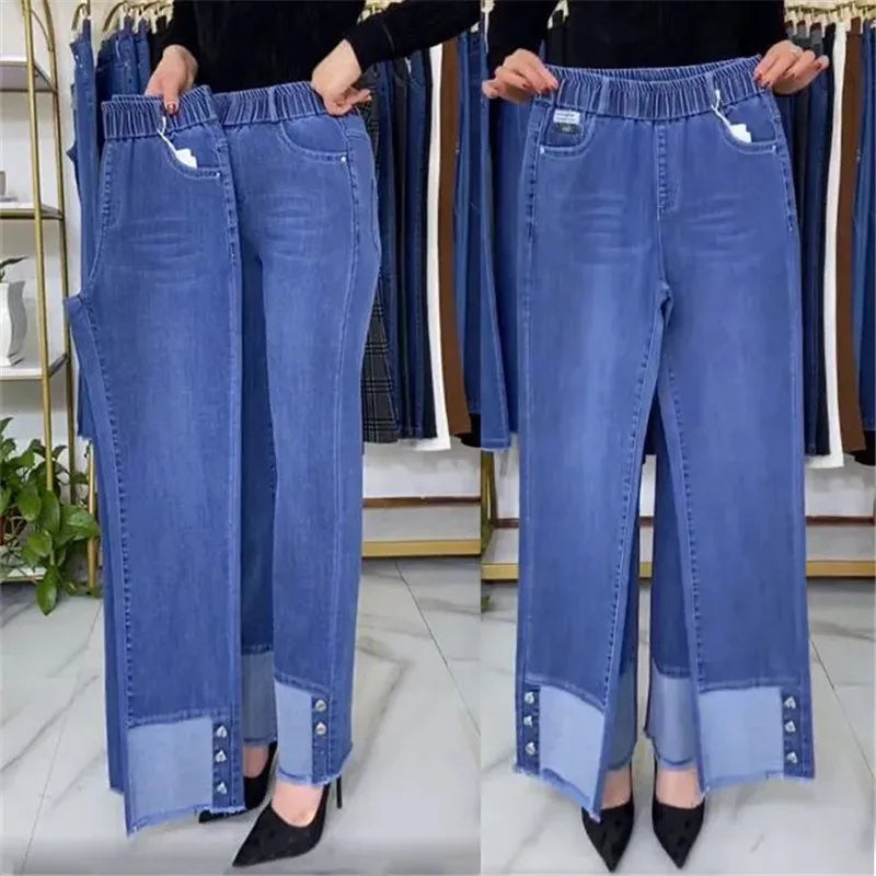 Middle-aged Women's Jeans Stretch Waist Denim