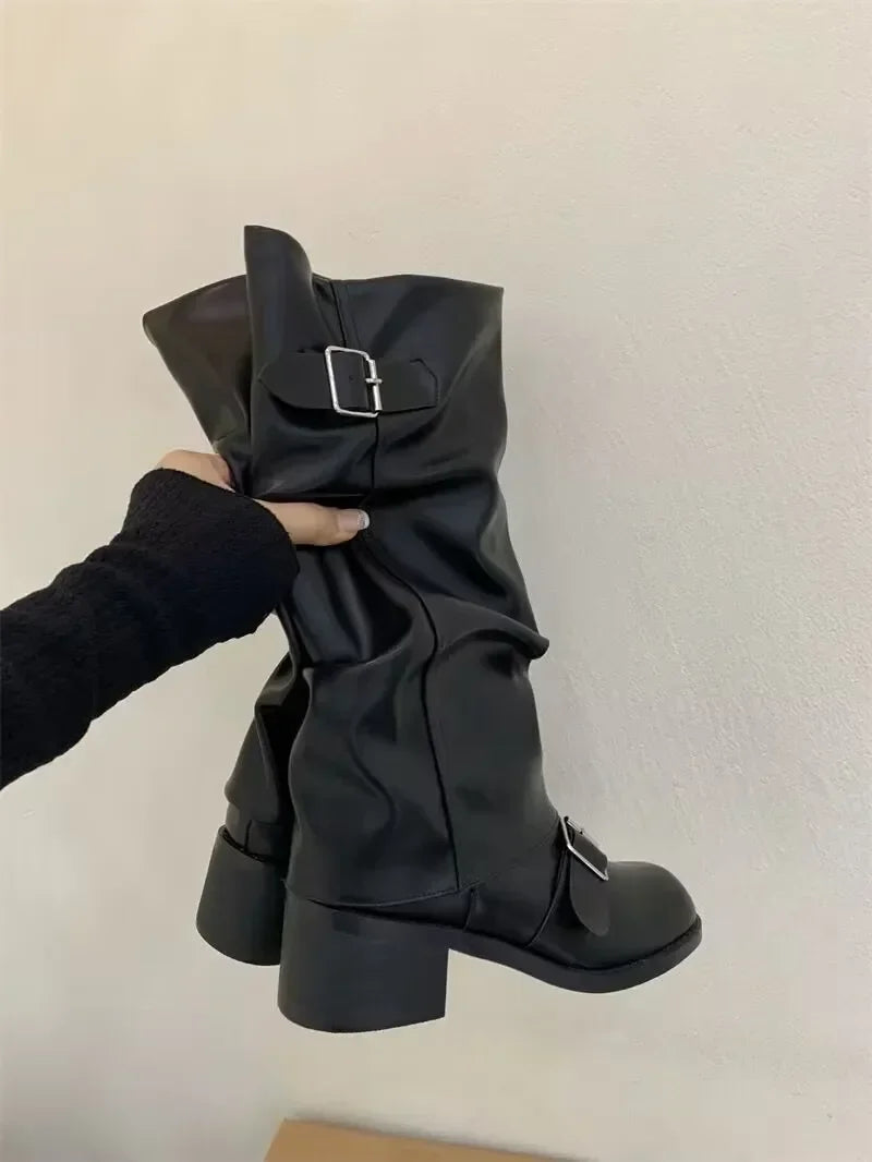 Woman Boots Knee High Platform Chunky Heels