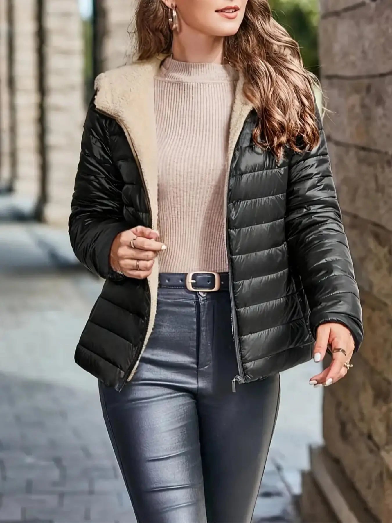 Women's Warm Hooded Fleece Lined Puffer Jacket