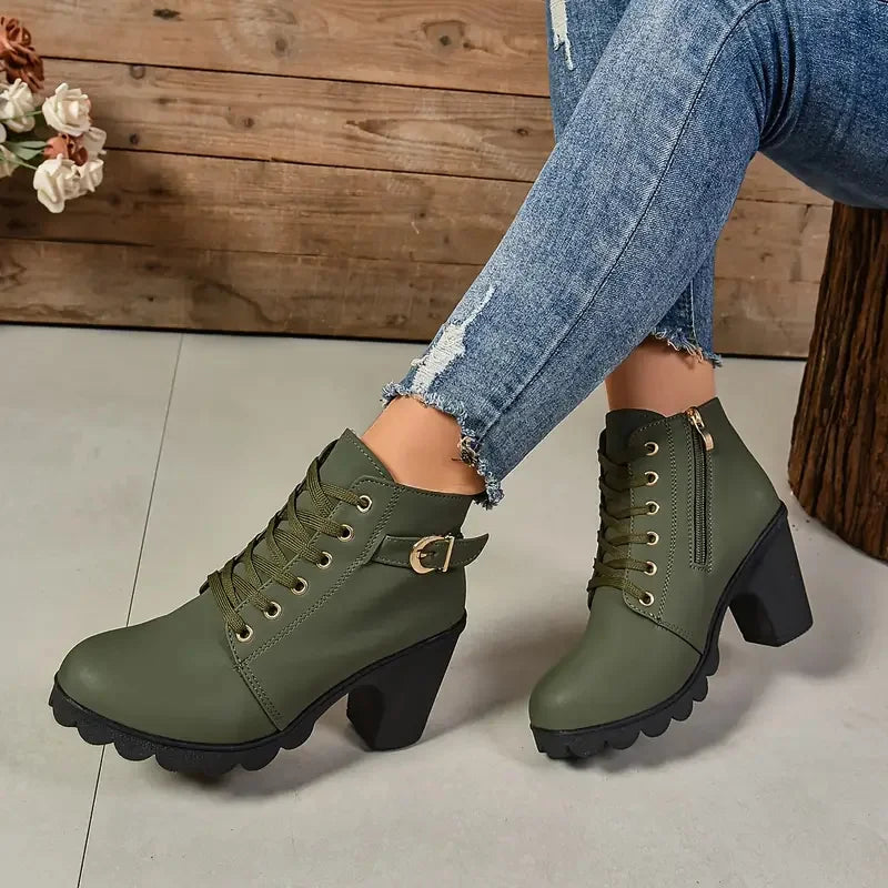 Women Boots Autumn Winter High Quality Boots Lace-up High Heels Shoes