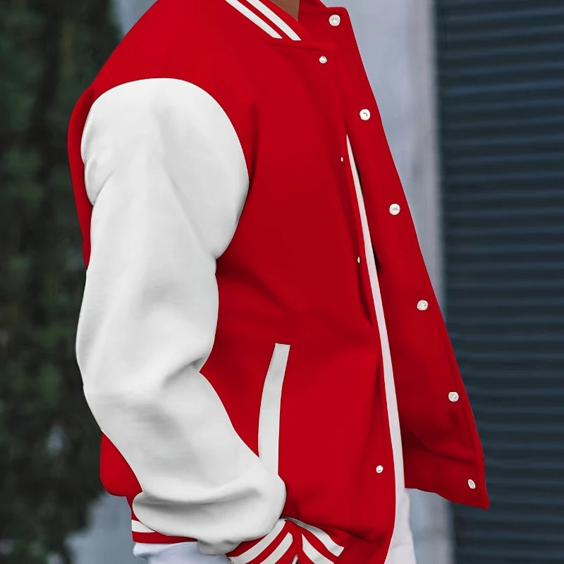 Men's Casual Baseball Jacket - Contrast Cuff Design