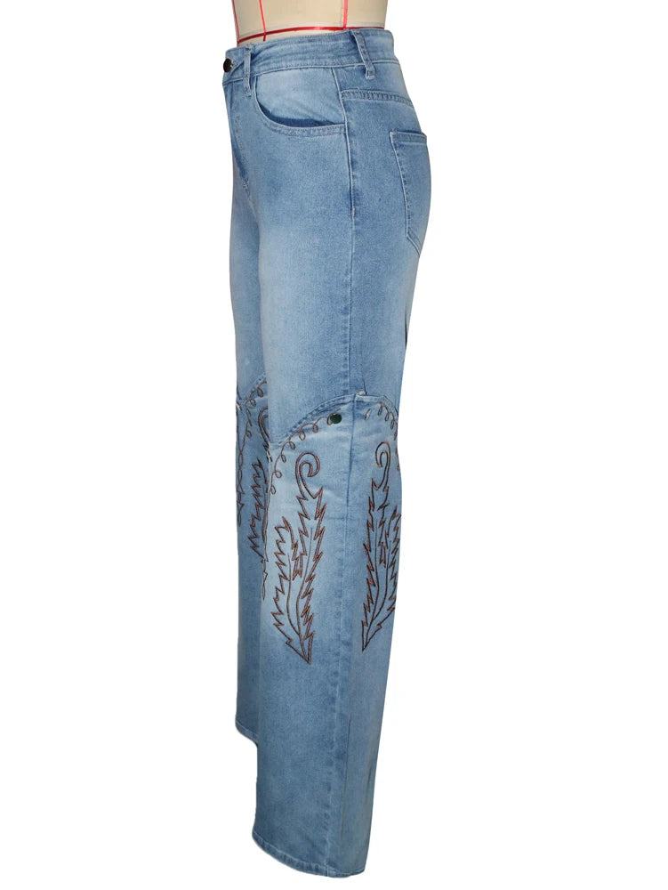 Fashion Woman Vintage Embroidery Denim