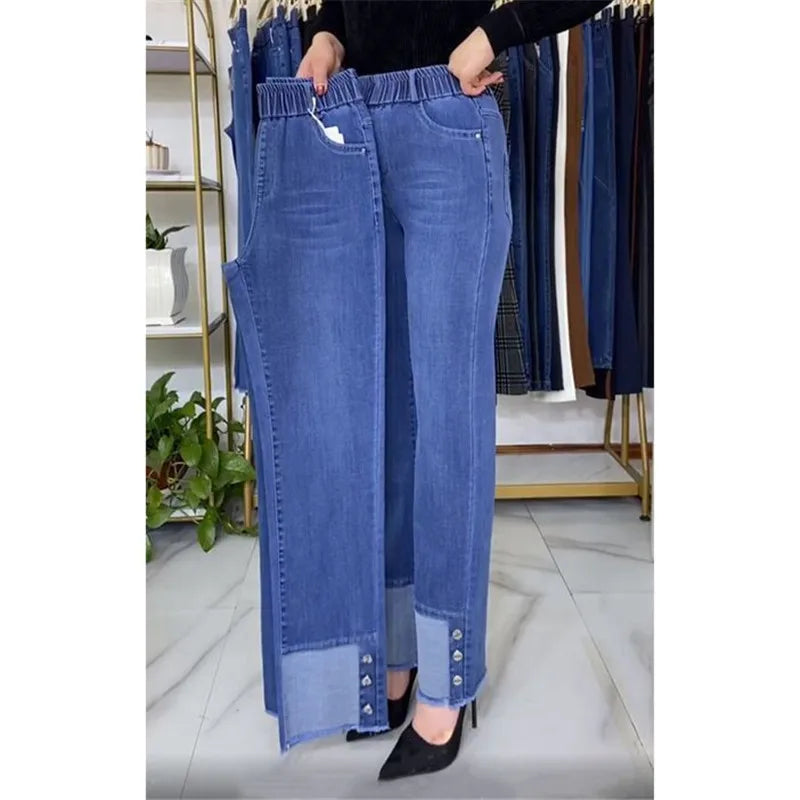 Middle-aged Women's Jeans Stretch Waist Denim