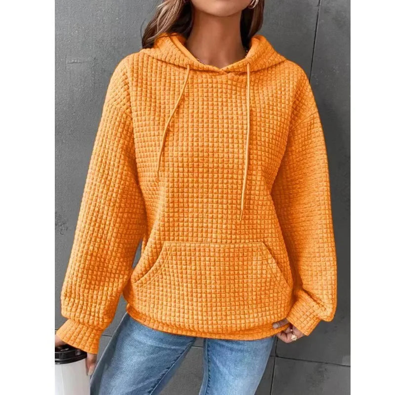 Women's hooded sweatshirt spring and autumn style waffle