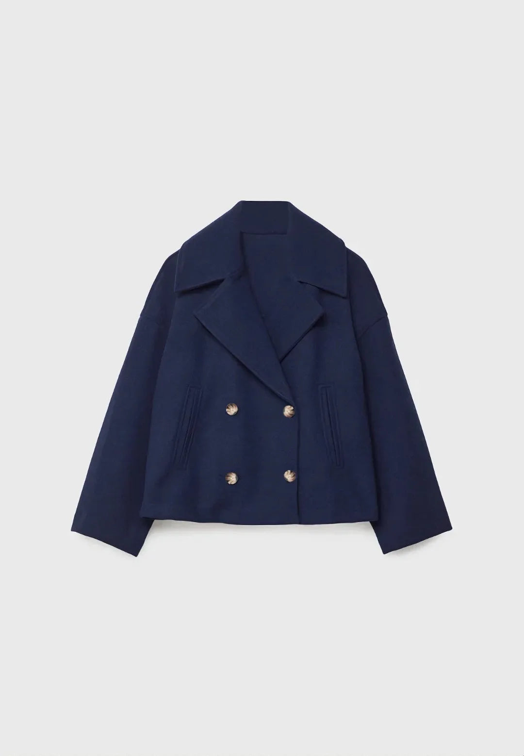 Women Wool Coats Elegant Short Coat Double Breasted Long Sleeve Jackets