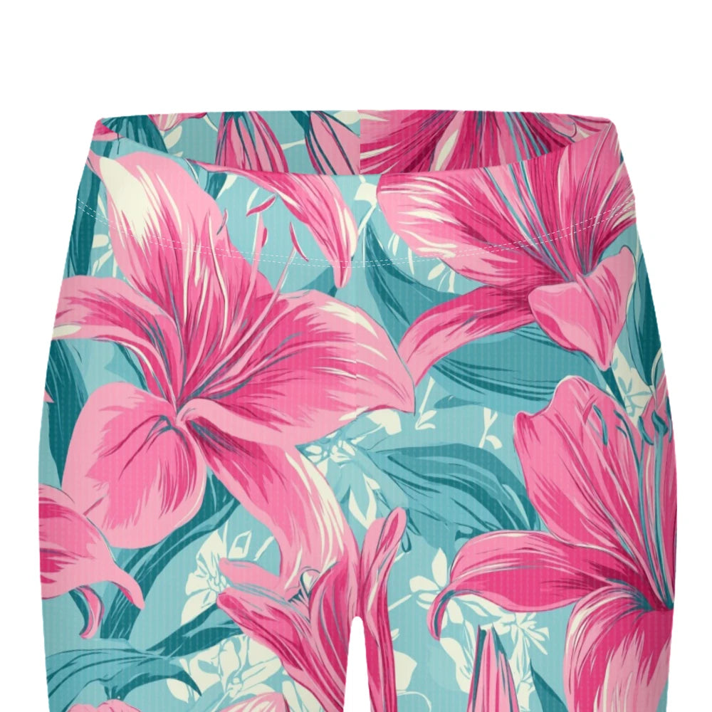 Women's Bright Pink Lily  Leggings