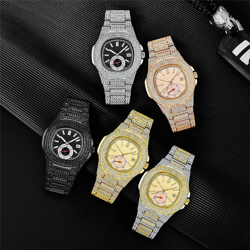 Watches For Men Reloj Hombre Fashion Alloy Band Diamond Calendar Gifts Quartz Wristwatches