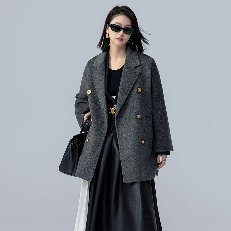 Mid-Length Women's  Camel  Double Breasted coat