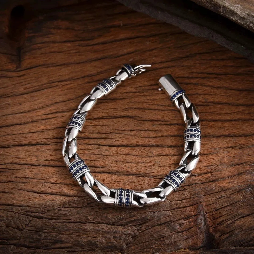 New Men's Generous Hand Jewelry Trendy Style  Diamond Inlaid Texture Bracelet Accessories