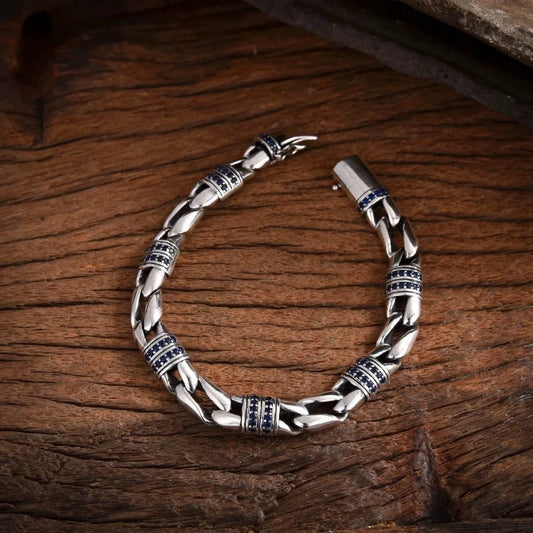 New Men's Generous Hand Jewelry Trendy Style  Diamond Inlaid Texture Bracelet Accessories