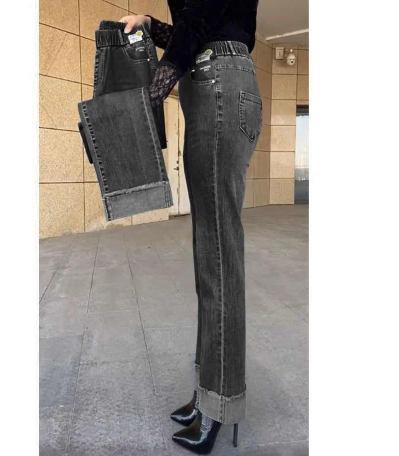 Middle-aged Women's Jeans Stretch Waist Denim