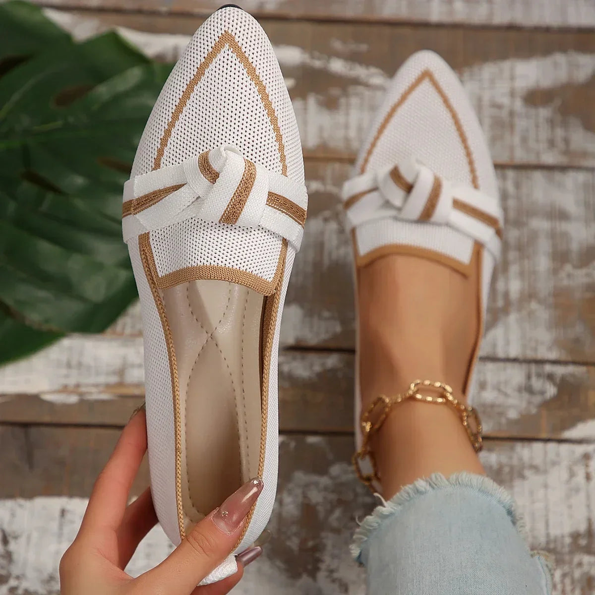 Women Flats New Knitted Slip Breathable Comfortable Solid Color Shoes