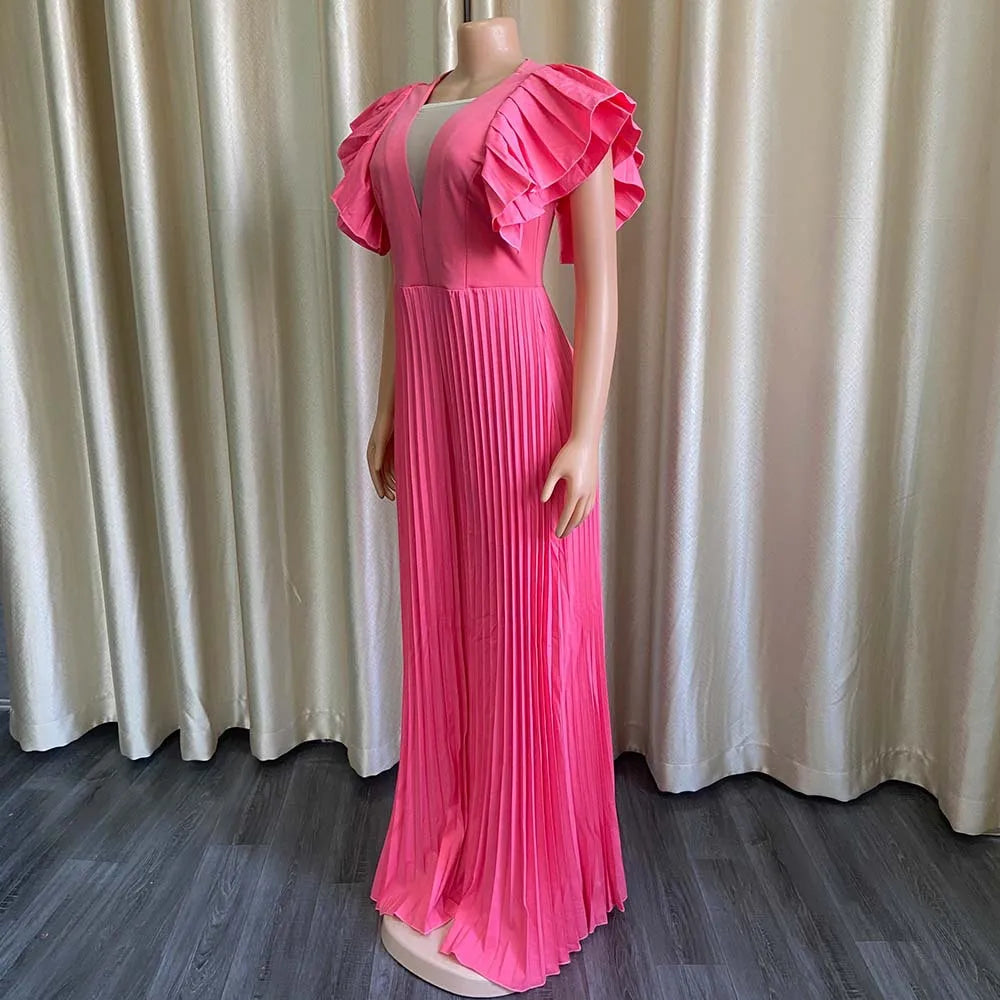 Pleated V neck Jumpsuit for ladies