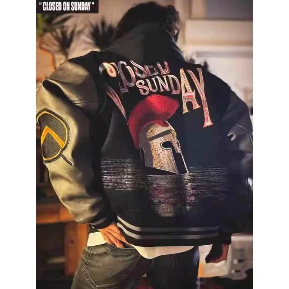 Embroidery Varsity Jacket Men PU Leather Sleeves Oversized Bomber Jackets