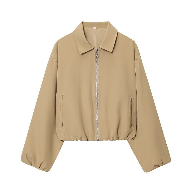 Puffed Bomber Jackets for Women Zip Varsity Cropped Jacket