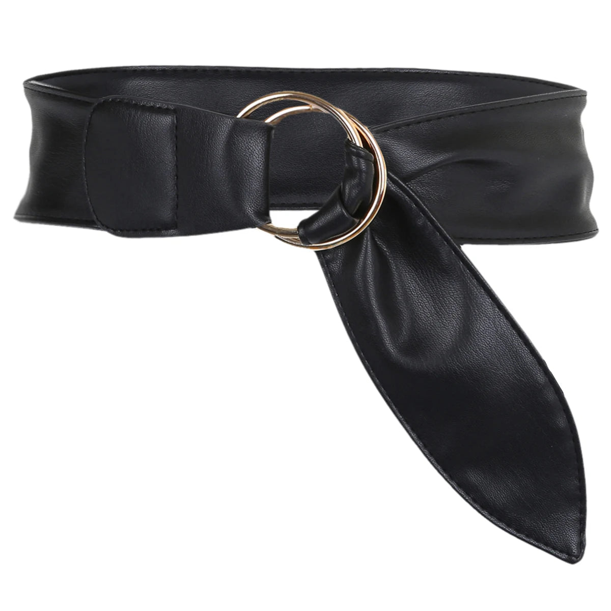 Wide Belts For Women Black Belt Double Round Ring Buckle Belt