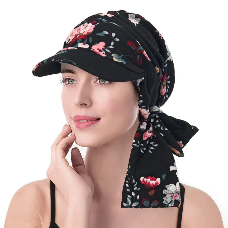 Women's New Printed Brim Headscarf Hat Outerwear