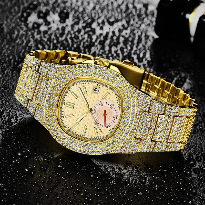 Watches For Men Reloj Hombre Fashion Alloy Band Diamond Calendar Gifts Quartz Wristwatches