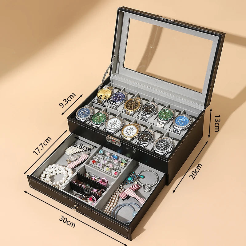 Leather Lockable Watch Storage Boxes,Men & Women's Jewelry Display
