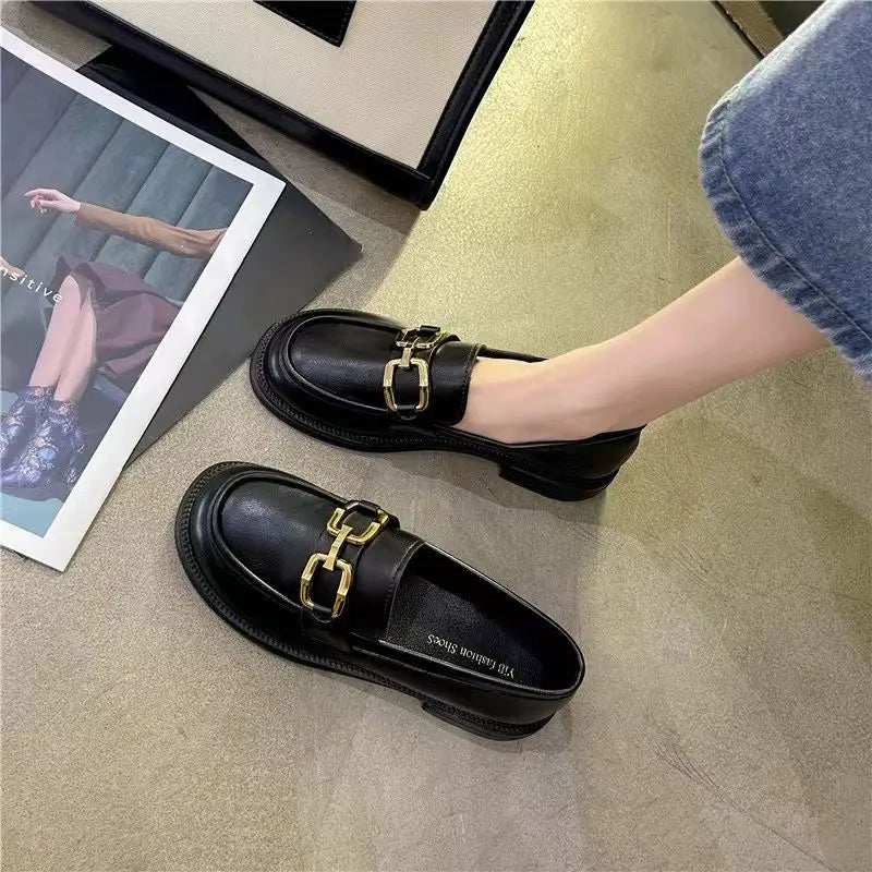 Woman Pumps Cute Black Loafers Low Heel Elegant Shoes