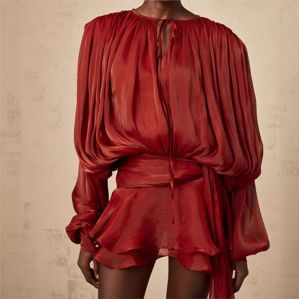 French Vestidos Elegant Puff Sleeve Dress