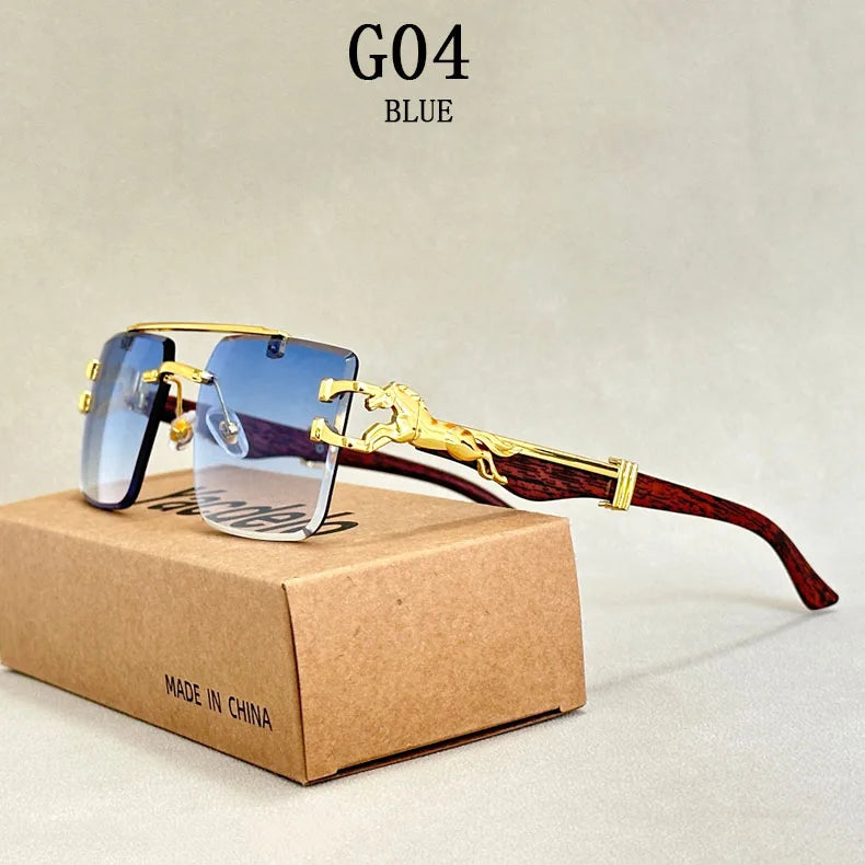 New In Sunglasses For Men Wooden Rimless Sunglasses Women  Vintage Square