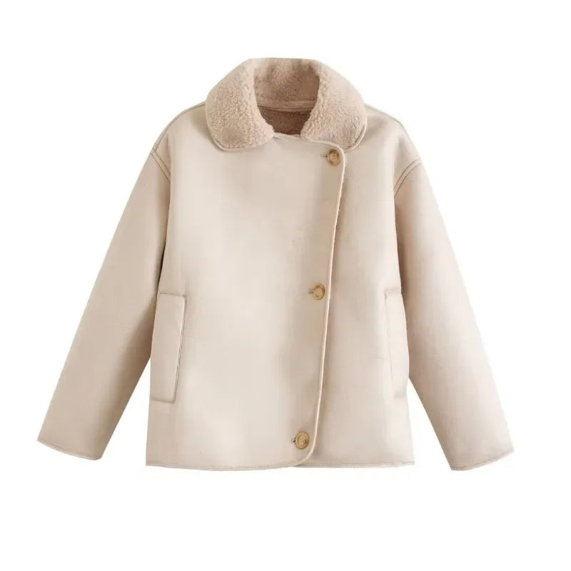 Winter  Wool Blend Coat Outerwear Leather & Fur Hot Coat For Women