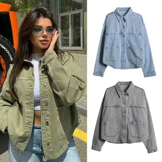 Casual denim jackets for women with fashionable turn-down collar