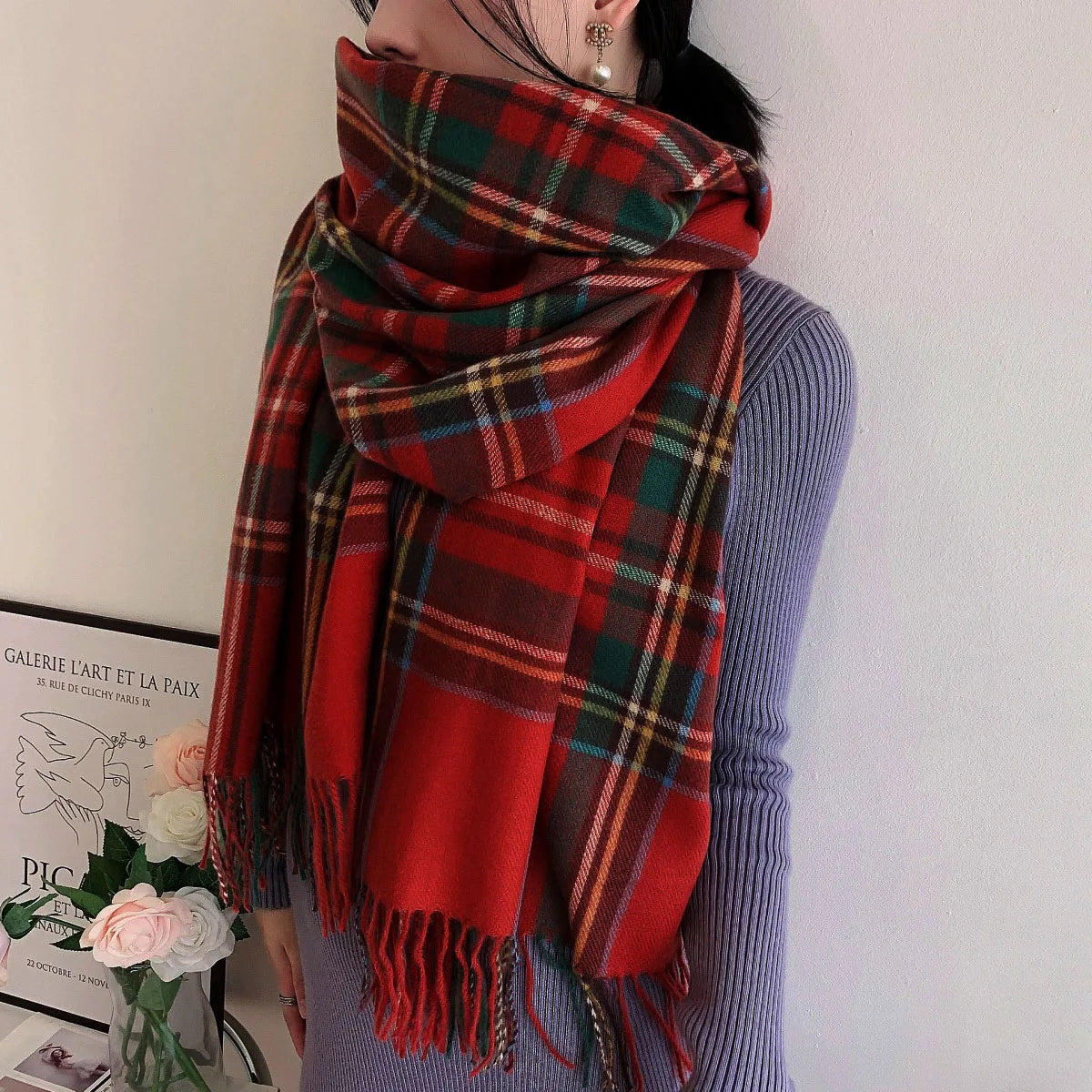 Tartan Warm Scarf Plaid, Soft Long Wrap Shawl