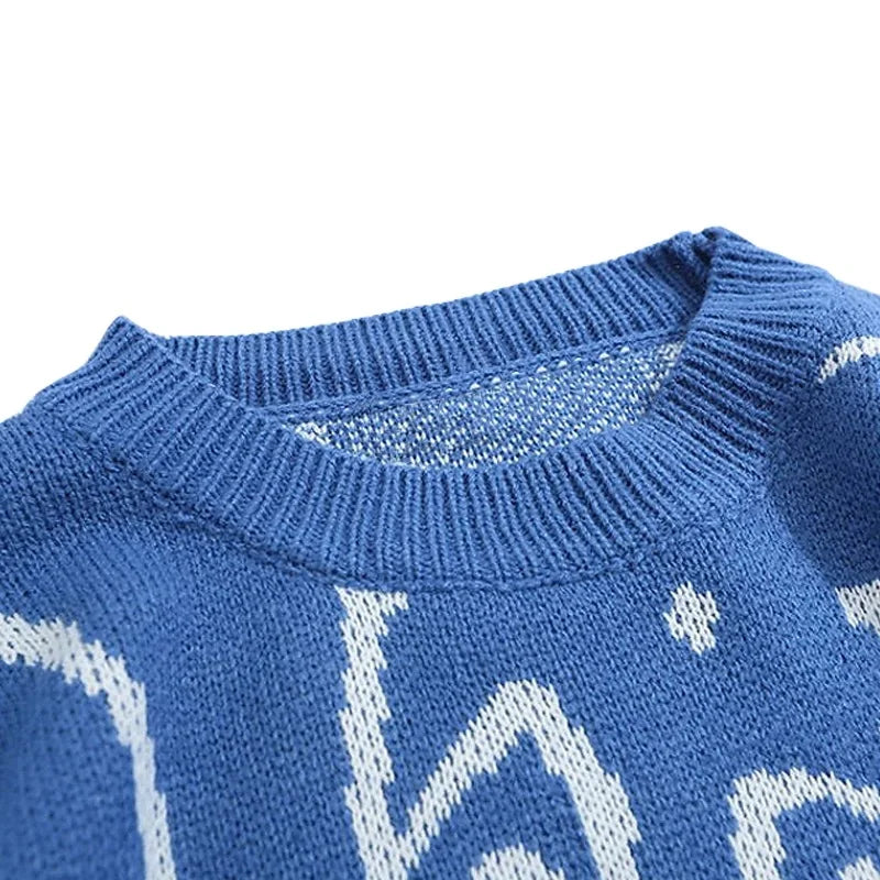 Cartoon Cat Knitted Sweater. Men 's  Jumper Knit Oversized Vintage Sweater
