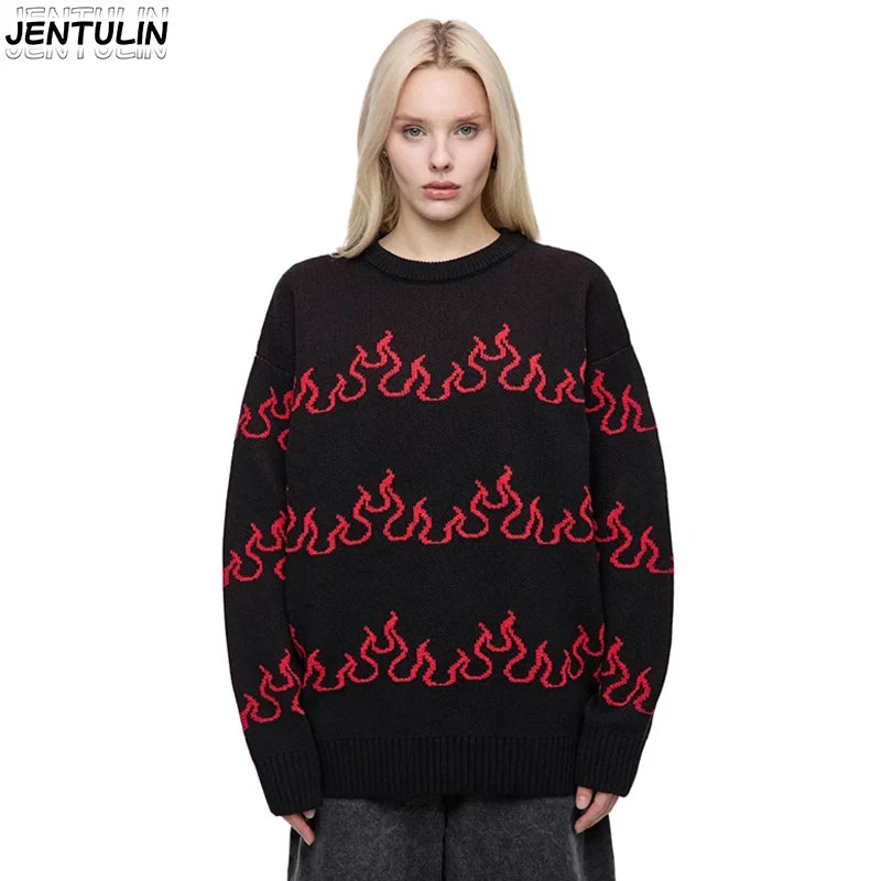 Flame Knitted Gifts For Men Women  Full Sleeve Round Neck Sweaters