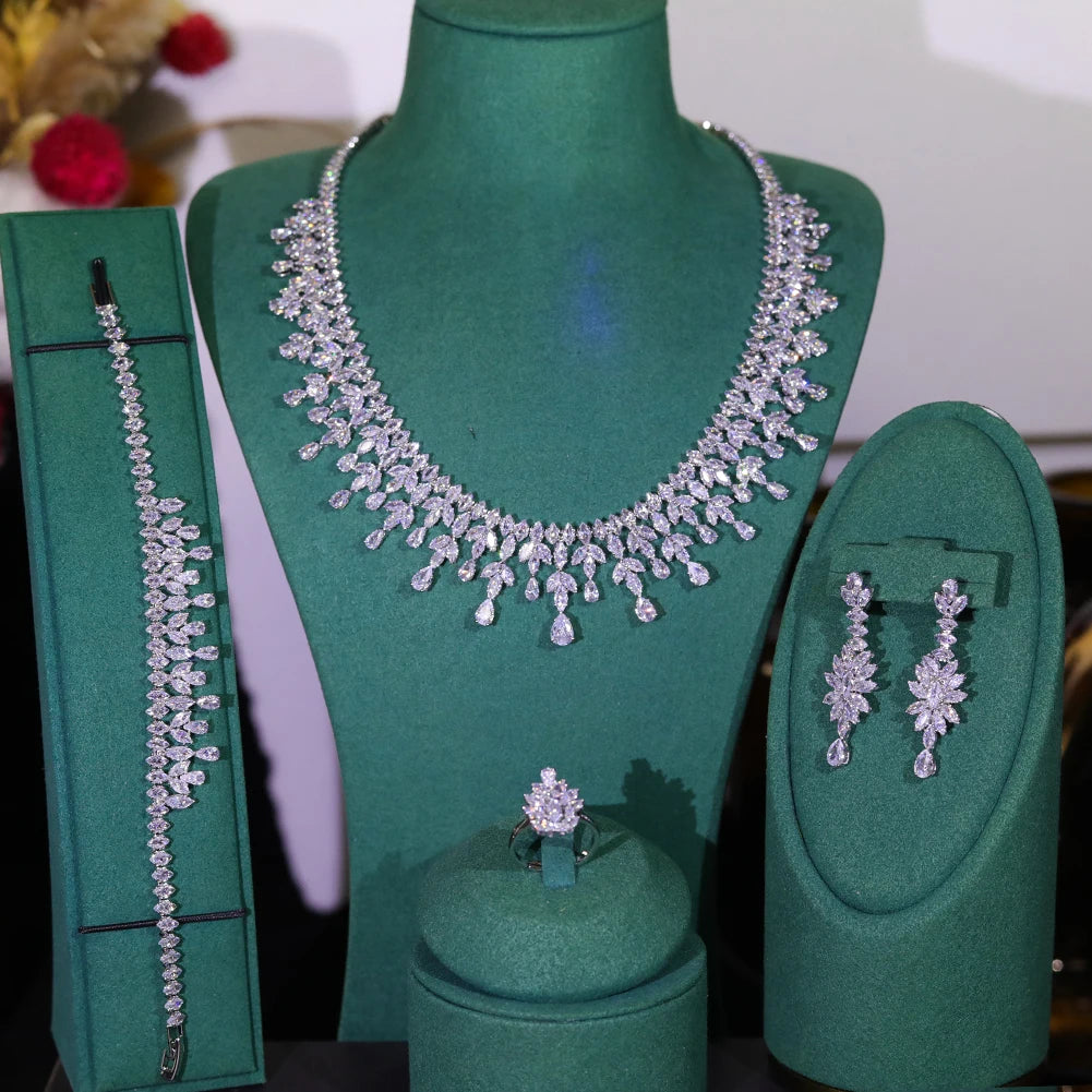 Zirconia Necklace Earring Accessories Women's Jewelry Sets