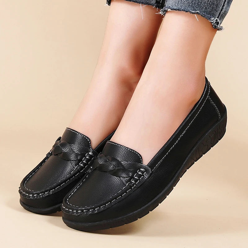 Women Flats Wedge Leather Fashion Comfortable Shoes Slip On Nurse Shoes