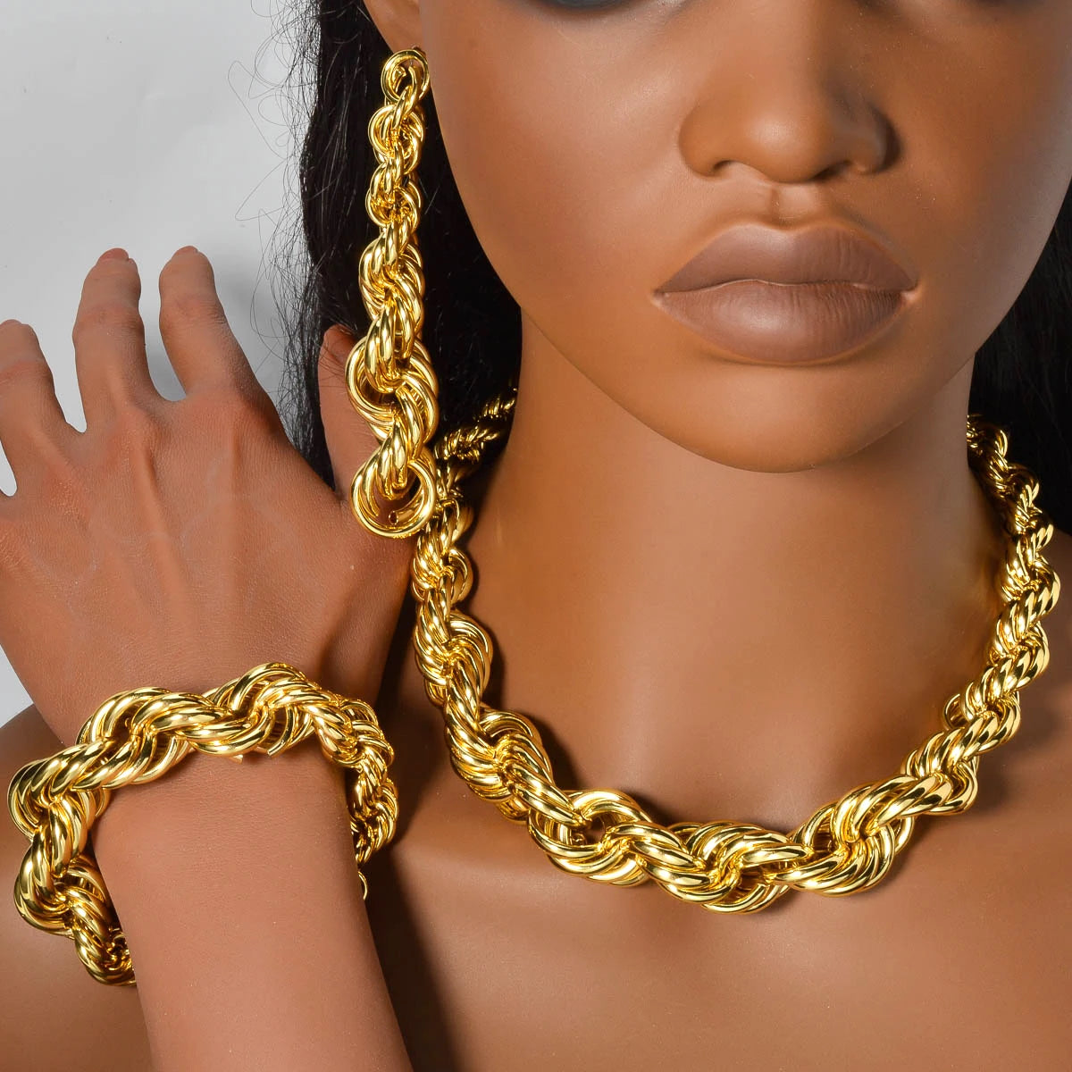 3pcs Men's Women's Jewelry Set Fried Dough Twists Necklace Bracelet Earrings