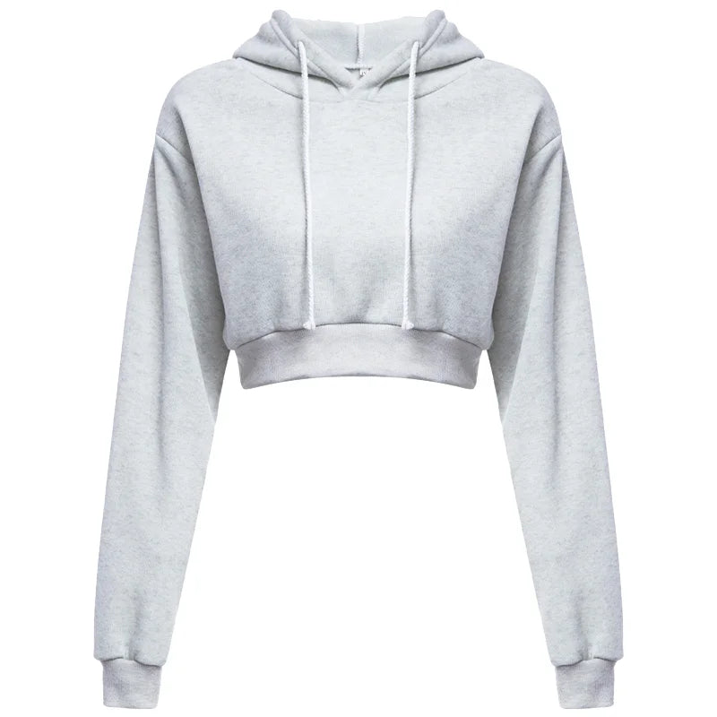 Women's casual solid color hooded sweatshirt with long sleeves
