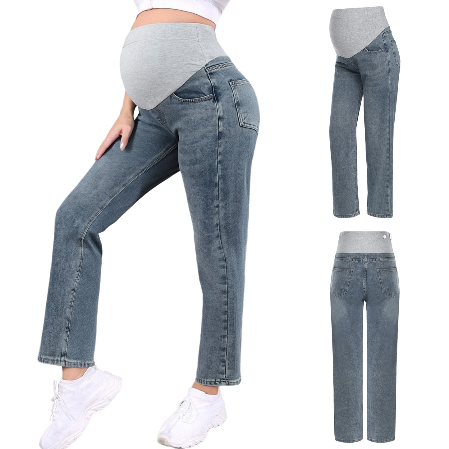 Maternity Jeans Pregnant Women Clothing High Waist Wide-Leg Denim Pants