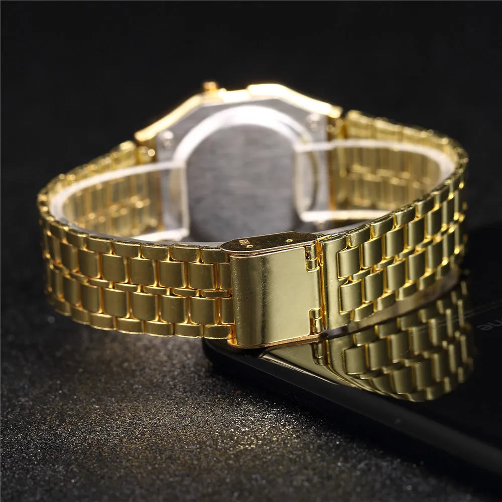 Elegant Digital Watch For Women Gold Silver Stainless Steel